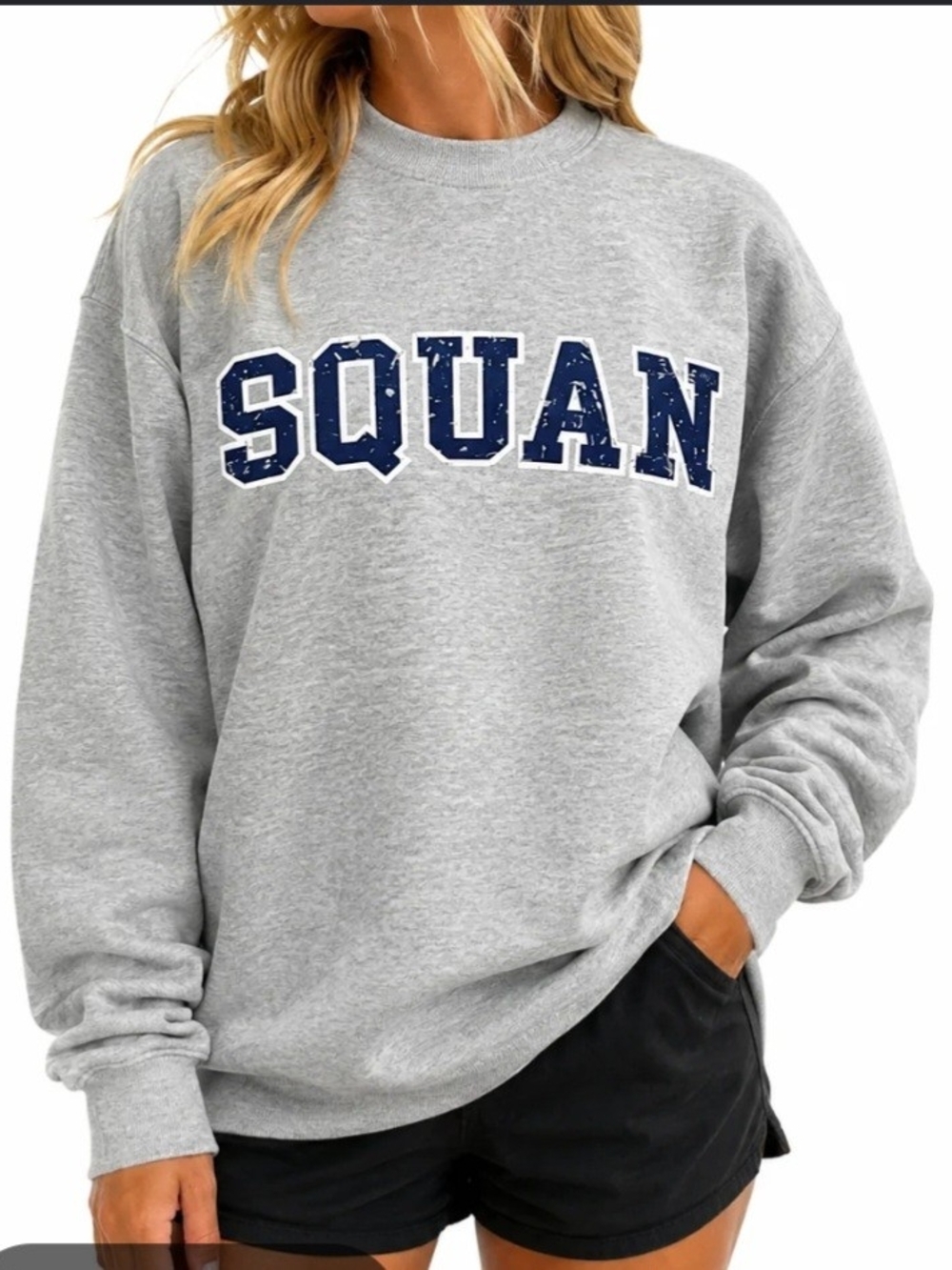 Vintage Jerzees Gray Crewneck Sweatshirt with Navy 'SQUAN' Lettering